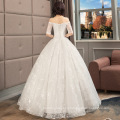 HQ191 Unique Shinny Stars Bridal Dress Floor Length Luxury Half Sleeves Off Shoulder Ball Gown Wedding Dress 2019